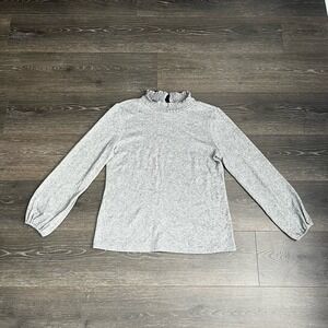 Talbots Smocked Neck Silver‎ Tie Back Shirt Blouse Size Medium Petite Holidays